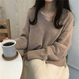 Weiyinxing Simple Solid Knit Pullover Elegant Women Casual Loose V-neck Oversized Sweater Female All-match Long Sleeve Jumpers T036