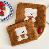 Weiyinxing Fashion Clutch Bags Plush Bear Embroidery Cosmetic Handbags Kids Keys Coin Purse Cute Mobile Phone Bag Girls Mini Handbag