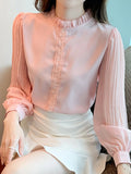 Weiyinxing Women Pink Chiffon Blouse Shirt Women Tops Blusas Mujer De Moda 2023 Long Sleeve Blouse Women Shirts Blouses Femme F447
