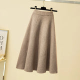 Weiyinxing A-Line Winter Knitted Skirts Women Elastic Waist Long Midi Skirt Slim High Waist Casual Loose Knitwear Striped Warm M648