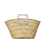 weiyinxing Diamonds Handle Rattan Handbags Wicker Woven Big Women Basket Bag Casual Summer Beach Straw Bags Large Bali Tote Purses