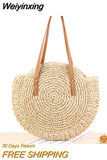 Weiyinxing Rattan Women Shoulder Bags Circle Straw Handbags Big Capacity Handmae Summer Tote Lady Round Bohemian Beach Treval Sac