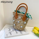 Weiyinxing Beach Messenger Bag Diamond Women's Straw Shoulder Bag Luxury Designer Handbags for Women Fashion Crossbody Bag for Women