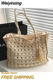 Weiyinxing Straw Shoulder Bags for Women Casual Big Tassel Lady Handbags 2023 Trend Summer Beach Bag Luxury Woven Tote Bags Purses