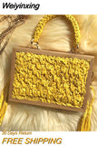 Weiyinxing Summer Beach Bamboo Tassel Straw Woven Bag Cross-body Single Shoulder Beach Handag Rattan Rope Square Chain Strap Box