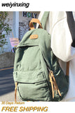 weiyinxing Women Cotton Canvas Student Men Bookbag Travel Backpack Fashion Rucksack for Teenage Girls Boys School Bag Gift Khaki Green