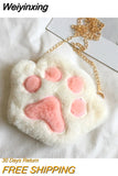 Weiyinxing Bear Paw Girls Chain Zipper Shoulder Bag Lovely Children's Soft Plush Coin Purse Baby Boys Accessories Small Crossbody Bags