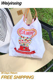 Weiyinxing Embroidery Women's Eco Shopping Bag Retro Nylon Female Casual Tote Shopper Handbags Student Girls Book Large Shoulder Bags