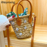 Weiyinxing Beach Messenger Bag Diamond Women's Straw Shoulder Bag Luxury Designer Handbags for Women Fashion Crossbody Bag for Women