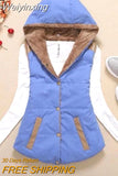 Weiyinxing Women Vest Jacket Plus Velvet Thickening Coat Autumn Winter Coral Fleece Short Vest Women  Hooded Jacket Mujer