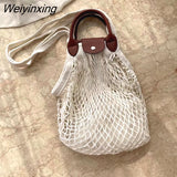 Weiyinxing Hollow Fishnet Women Handbags Designer Mesh Shoulder Crossbody Bags Handmade Rope Woven Beach Bag Large Tote Purses 2023