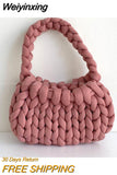 Weiyinxing Crochet Women Shoulder Bags Knitted Lady Handbags Handmade Woven Cute Small Tote Bag Trend Female Purses 2023 Winter