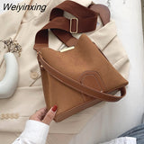 Weiyinxing Scrub Leather Bucket Bags for Women 2023 Trending Designer Crossbody Shoulder Handbags Women's Wide Shoulder Belt Bag 4.