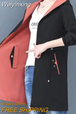 Weiyinxing New Autumn Double-sided Windbreak Jacket Women Hooded Zipper Casual Basic Coat Long Female Outwear 3XL