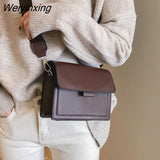 Weiyinxing Women's Crossbody Bag New Small Square Bag Trendy Fashion Casual Simple Wide Shoulder Strap Retro One Shoulder Messenger Bag