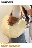 Weiyinxing Women Summer Straw Bag Woven Beach Shoulder Bags Casual Designer Saddle Shopper Totes Female Large Capacity Travel Handbag