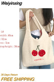 Weiyinxing Tote Bag Shopper Handbag for Women 2023 Autumn Winter Girls Casual Cute Cherry Embroidery Lmitation Wool Eco Shoulder Bags