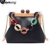 Weiyinxing Women's Shoulder Bags Luxury Chains Crossbody Bags For Women 2023 Pu Messenger Bag Ladies Wooden Folder Handbag