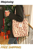 Weiyinxing Corduroy Women's Shoulder Bag Large Capacity Student Girls Casual Tote Book Handbags Flower Leopard Female Shopping Bags