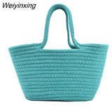 Weiyinxing 2023 Casual Solid Color Woven Bag Women Small Tote Straw Bag Beach Vacation Travel Shopping Shopper Handbag Female Open Bag