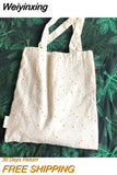 Weiyinxing Cloth Shoulder Bag for Women Vintage Daisy Floral Ladies Small Tote Handbags Retro Flower Female Shopping Messenger Bags