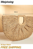Weiyinxing Straw Bag Rattan Woven Round Tassel Handbag For Women Large Capacity Shoulder Tote Purse Ladies Holiday Wood Handle Bag