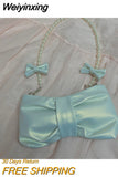 Weiyinxing Pearl Bow Cute Underarm Bag Fairy Women's Small Pink Shoulder Bag Soft PU Leather Female Pearlescent Clutch Purse Handbags