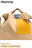 Weiyinxing Designer Handbag Large-capacity Canvas Panel Color Contrast Shoulder Bags Vintage Versatile Fashion Buckle Underarm Bag