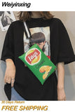 Weiyinxing Potato Chips Crossbody Handbag Women Canvas Shoulder Bag Mini Cartoon Printing Girl Envelope Bags Female Clutch Cute Purse