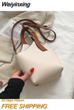 Weiyinxing Small Leather Bucket Crossbody Bags for Women 2023 New Women's Designer Shoulder Handbag and Purses Travel Messenger Bag