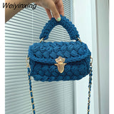 Weiyinxing Rope Knitting Women Handbag Designer Chains Woven Shoulder Crossbody Bags for Women 2023 Small Square Flap Lady Purses