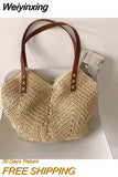 Weiyinxing Large Capacity Straw Tote Bag Hollow Woven Women Shoulder Bags Summer Beach Lady Handbag Big Shopper Bag Travel Sac 2023