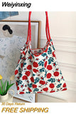 Weiyinxing New Style Fashion Vintage Floral Cotton Fabric Shoulderbage for Women Large Casual Capacity Shopping Tote Bags Hand Bag