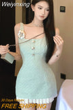 Weiyinxing Sweet Small Fragrance Tweed Dresses For Women 2023 French Fashion 3D Flower Summer Dress Hotsweet Sexy Tank Party Dress