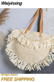 Weiyinxing Straw Shoulder Bag Women Design Handbag Bohemian Round Woven Large Capacity Tote Summer Beach Travel Shopper Purse