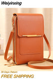 Weiyinxing Leather Female Shoulder Bag Double Zipper Women Messenger Bag Portable with Card Slot Smooth Phone Case for Shopping Trip