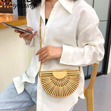 Weiyinxing Bamboo Small Crossbody Shoulder Bags with Handle for Women 2023 Summer Branded Luxury Beach Handbags Fashion Weave