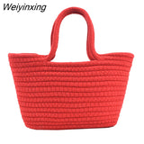 Weiyinxing 2023 Casual Solid Color Woven Bag Women Small Tote Straw Bag Beach Vacation Travel Shopping Shopper Handbag Female Open Bag