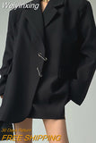 Weiyinxing Black Loose Brooch Button Simplicity Casual Temperament Autumn New All-match Suit Coat Fashion Women Blazer 5W321