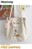 Weiyinxing Cute Bear One Shoulder Canvas Bag Korean Female Student Versatile Corduroy Handbag