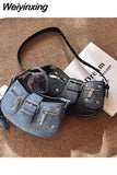 Weiyinxing Y2k Goth Shoulder Bag for Women American Retro Punk Handbags Rivets Pu Leather Hot Ladies Hip Hop Fashion Crossbody Bags