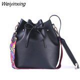 Weiyinxing YIDE Vintage Fashion Small Women Leather Bucket Bag Handbag Tassel Drawstring Shoulder Bag Messenger Crossbody Bags Purses