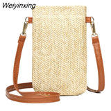 Weiyinxing Women Straw Ladies Crossbody Messenger Bag Summer Bohemia Beach Rattan Shoulder Bag Small Solid Mobile Phone Coin Purse