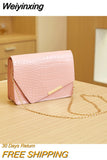 Weiyinxing Small Square Bag Lady's Grace One Shoulder Crossbody Bag Delicate Stone Grain Girl Style Chain Commuting Bag Solid Color