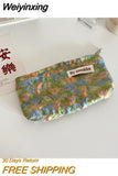 Weiyinxing Jacquard Flower Women's Cosmetic Bag Simple Portable Ladies Small Coin Purse Floral Handbags Student Girls Storage Bags