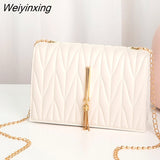 Weiyinxing New Women PU Leather Trend Lingge Crossbody Bag Fashion V Pattern Lattice Small Shoulder Bag White Black