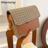 Weiyinxing Bag Female Shoulder Bag Women Bag Handbag Purse Retro PU Leather Houndstooth Fashion 2023 New All-match Contrast Color