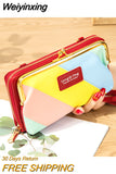 Weiyinxing Women's Shoulder Bag Holdheld Wallet Messenger Bag Fashion Korean Version Horizontal Splicing Color Multi-function Phone Bag