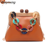 Weiyinxing Women's Shoulder Bags Luxury Chains Crossbody Bags For Women 2023 Pu Messenger Bag Ladies Wooden Folder Handbag