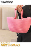 Weiyinxing Summer Straw Shoulder Bags For Women Handmade cotton rope Beach Bags Raffia Rattan Woven Handbags Vacation Shopping Bags